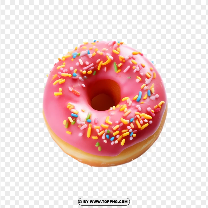 Donut With Pink Icing And Colorful Sugar Sprinkles PNG Transparent Background