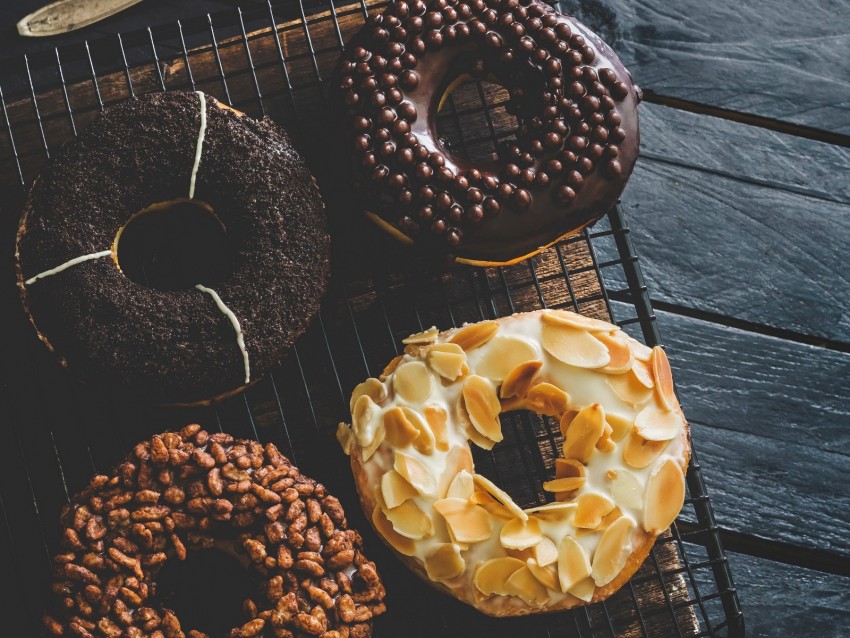 donuts, sweets, pastries, icing, tea