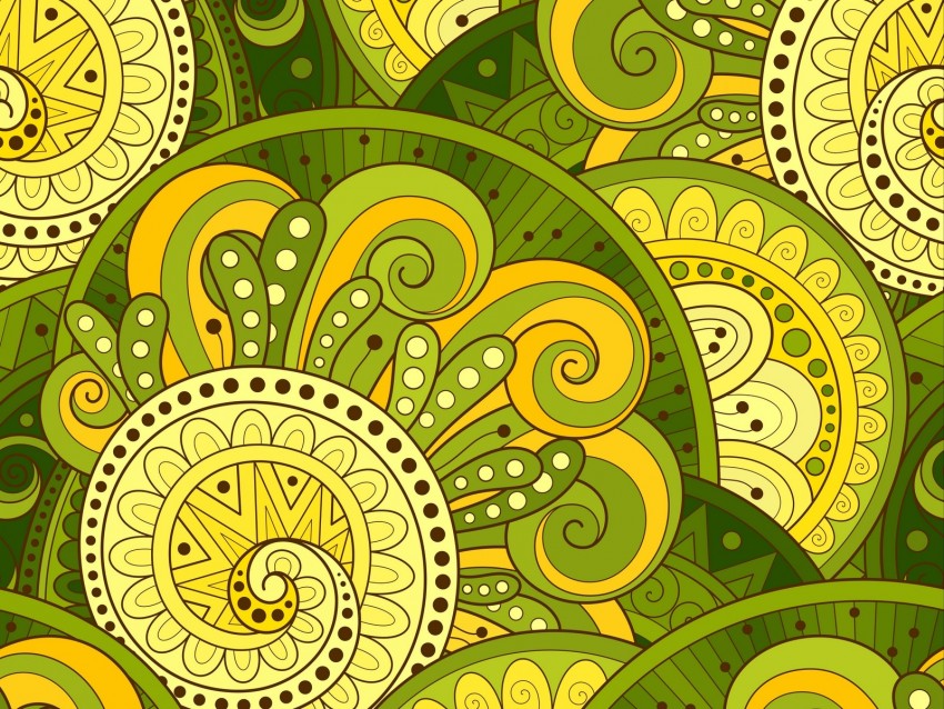 Doodles Patterns Ornament Vector Flowers Green Background