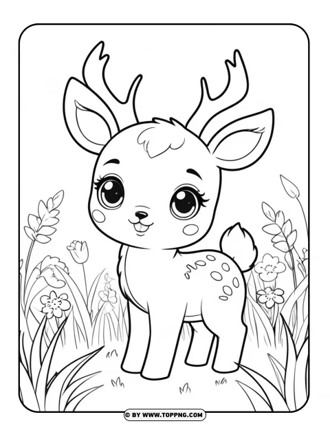 Drawing Of Wild Animals In Forest - Kawaii Deer - Ready To Print PNG Transparent Background