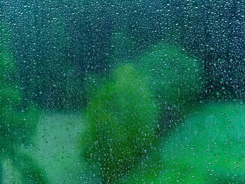 Drops Glass Surface Wet Rain Green Background