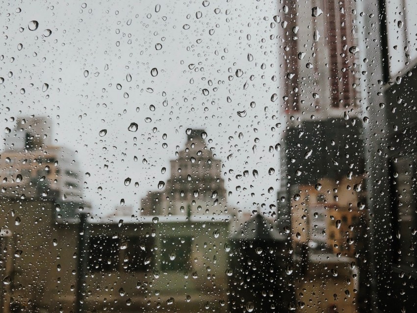 Drops Rain Window City Glass Background