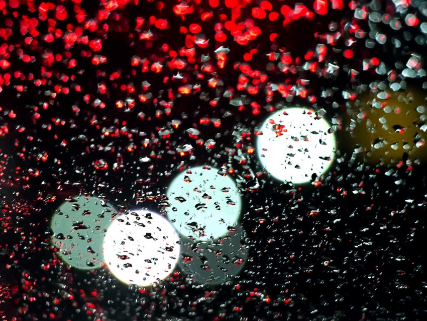 Drops Wet Bokeh Surface Lights Glass Rain Background