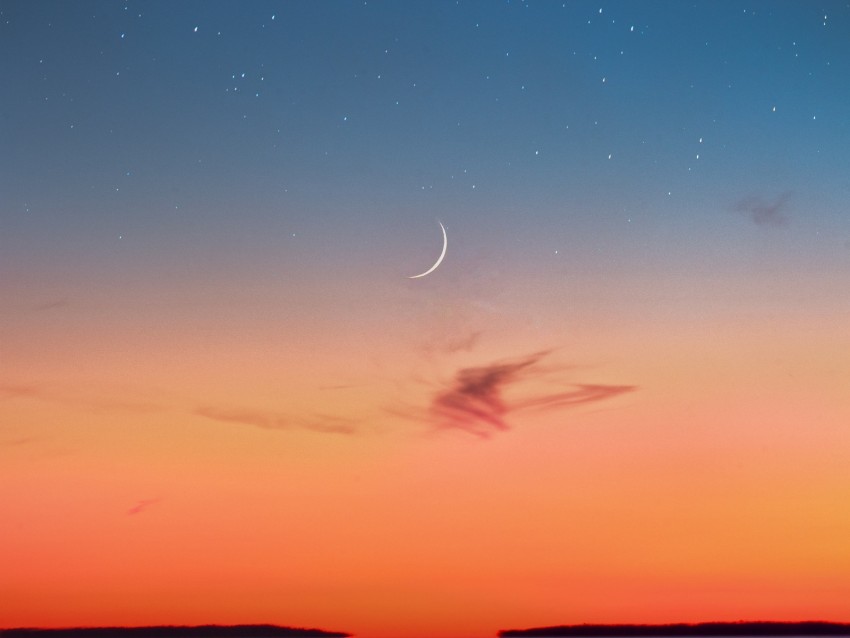 dusk, sky, moon, sea, horizon