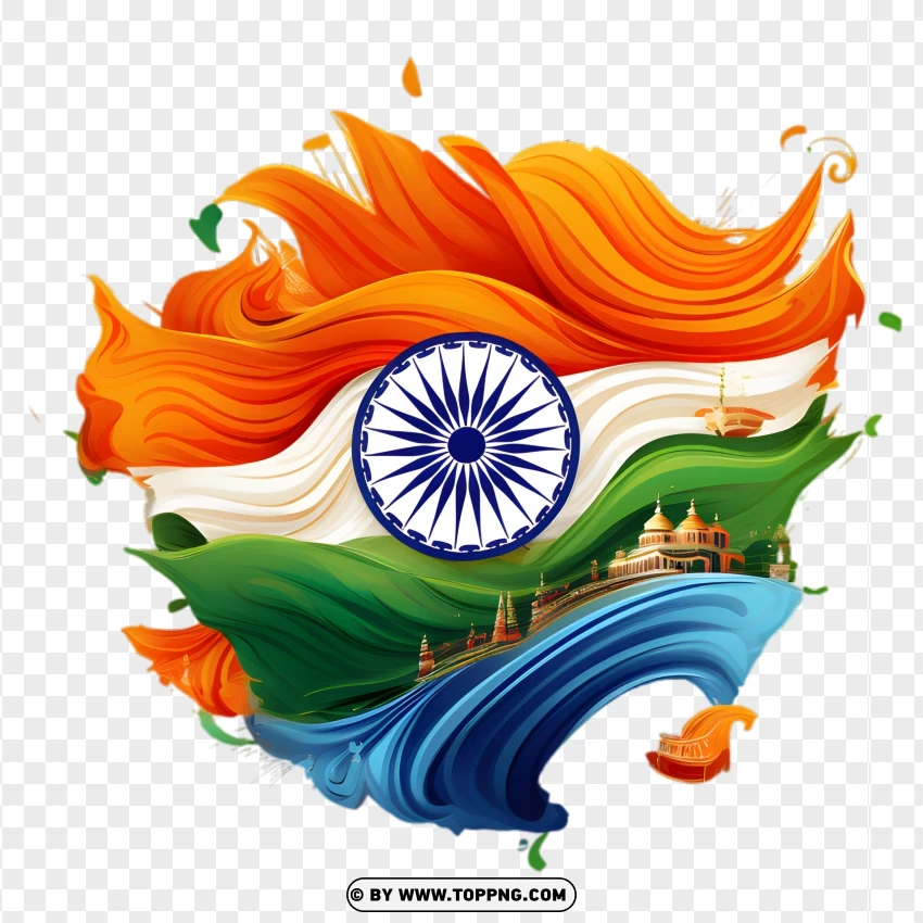 Dynamic Flowing Indian Flag Design PNG Transparent Background