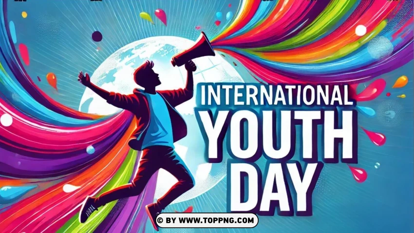 Dynamic International Youth Day Banner - Energetic Design With Colorful Waves PNG Transparent Background