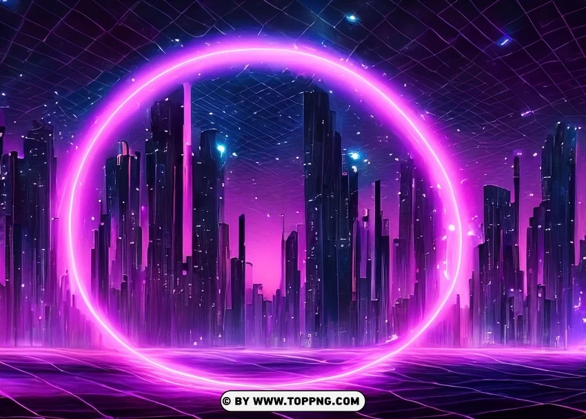 Dynamic Urban Night With Futuristic Purple Neon Ring Wallpaper Flare PNG Transparent Background