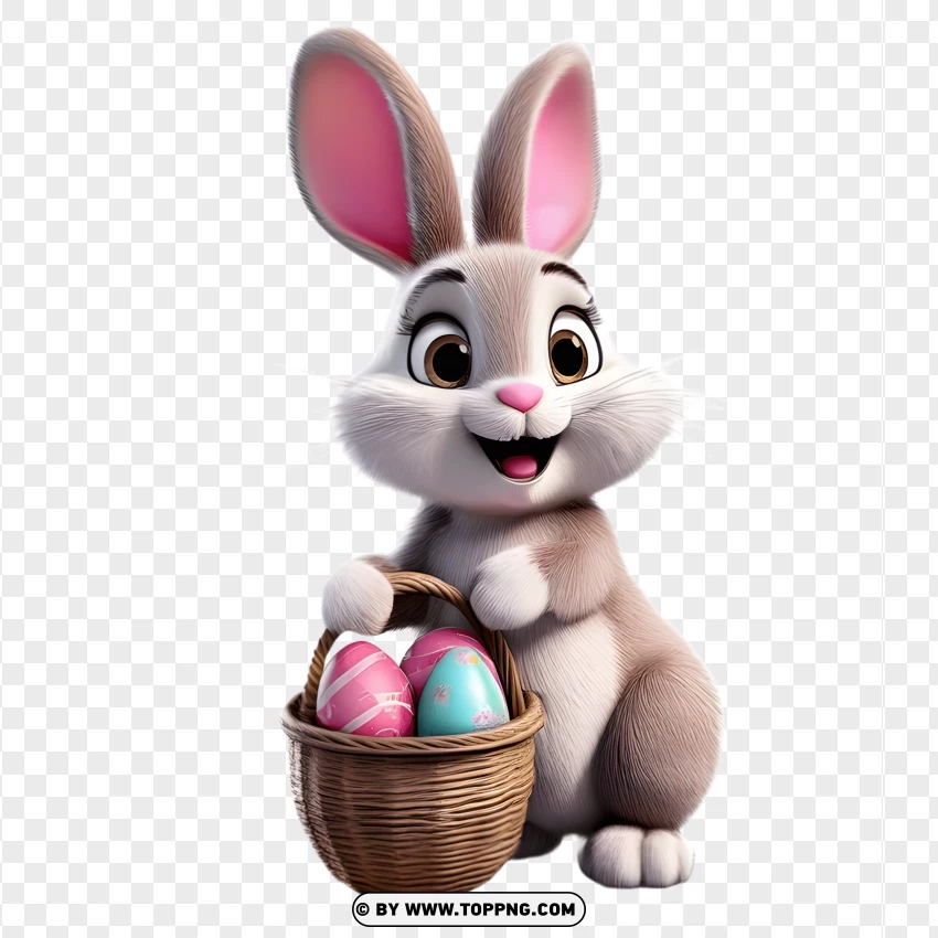 Easter bunny, bunny with eggs, cute Easter bunny, Easter basket, pastel Easter eggs, Easter bunny PNG, cartoon bunny