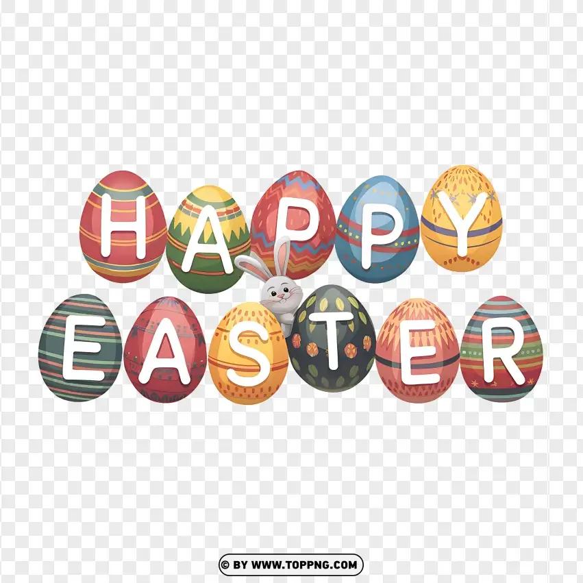 Decorative Happy Easter Eggs Text PNG Transparent Background