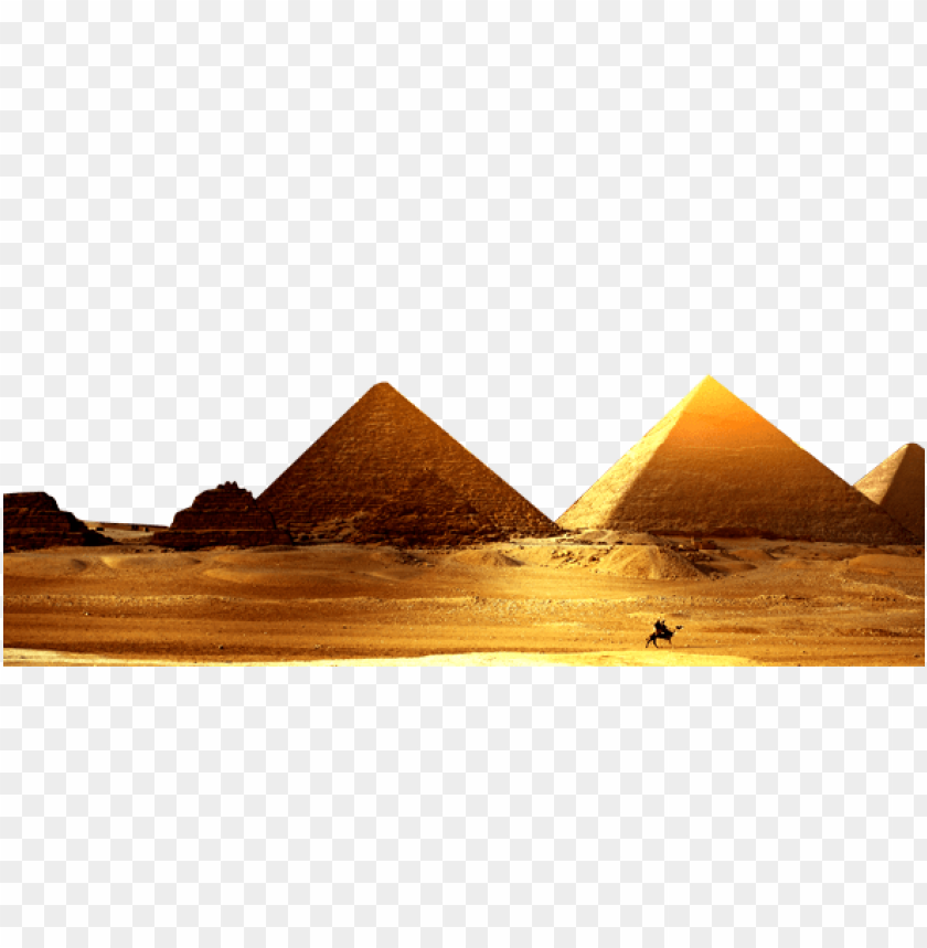 Golden pyramids in the desert at sunset, showcasing ancient architecture PNG