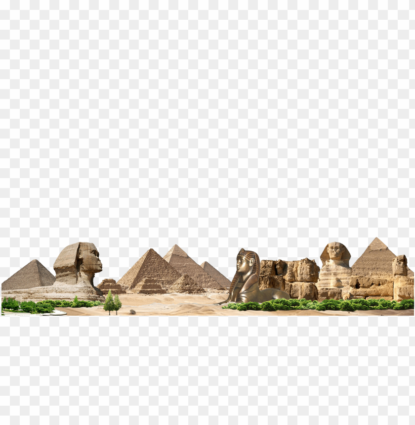 Pyramids and Sphinx of Giza against a clear sky backdro PNG