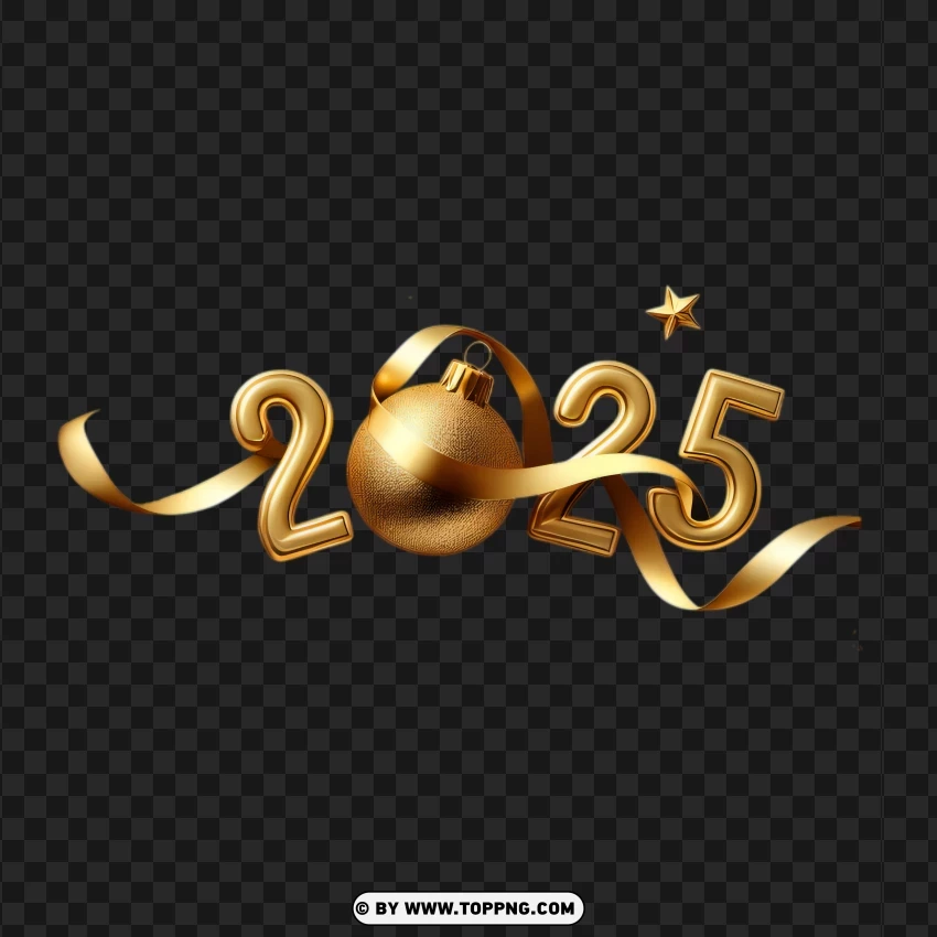 Elegant 2025 Gold Ribbon And Christmas Ball Design PNG Transparent Background