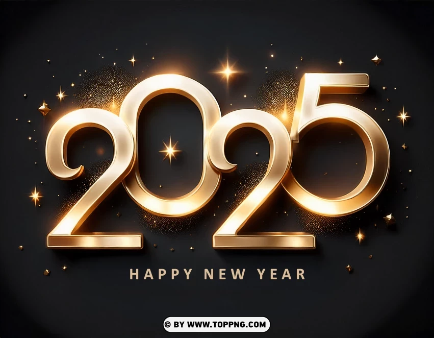 Elegant 2025 Greeting Card Featuring Gold Confetti And White 3d Typography PNG Transparent Background