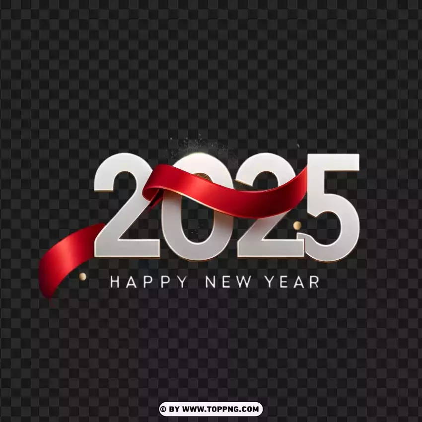 Elegant 2025 Happy New Year Design And Red Ribbon PNG Transparent Background