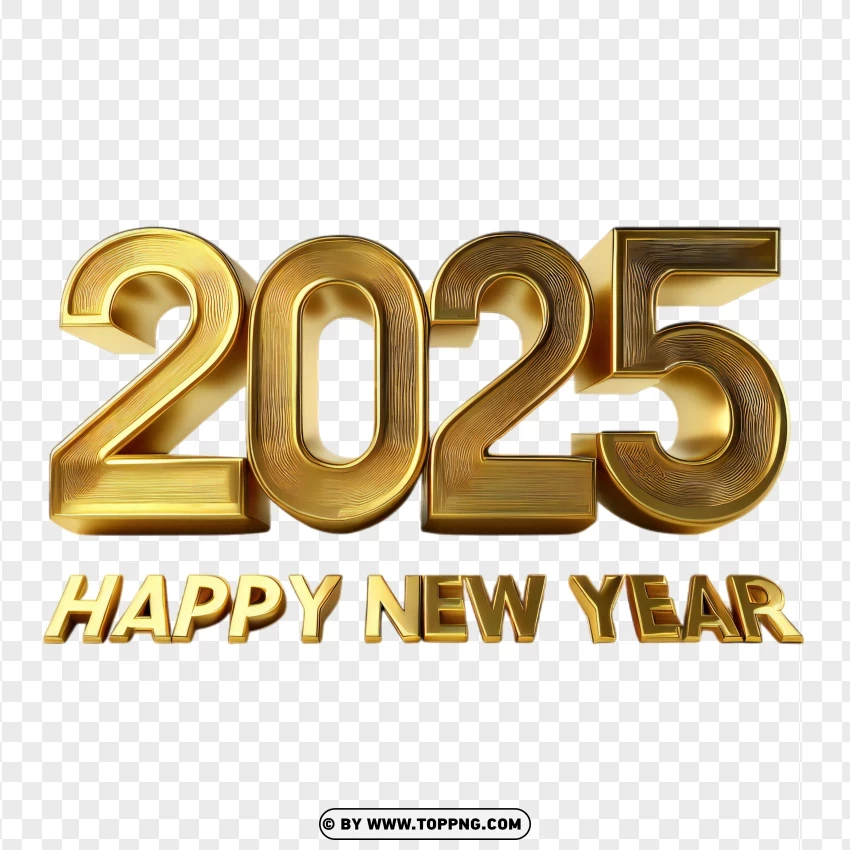 Golden 2025 3d Numbers For Happy New Year PNG Transparent Background