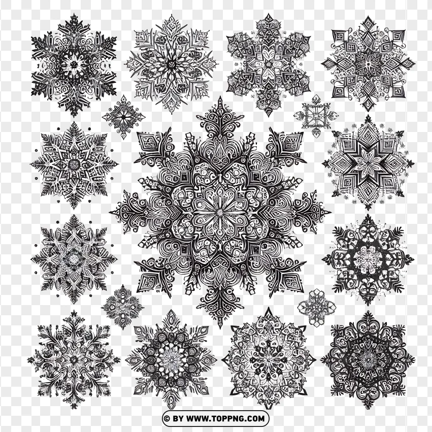 Elegant Black And White Snowflake Patterns For Winter Decor PNG Transparent Background