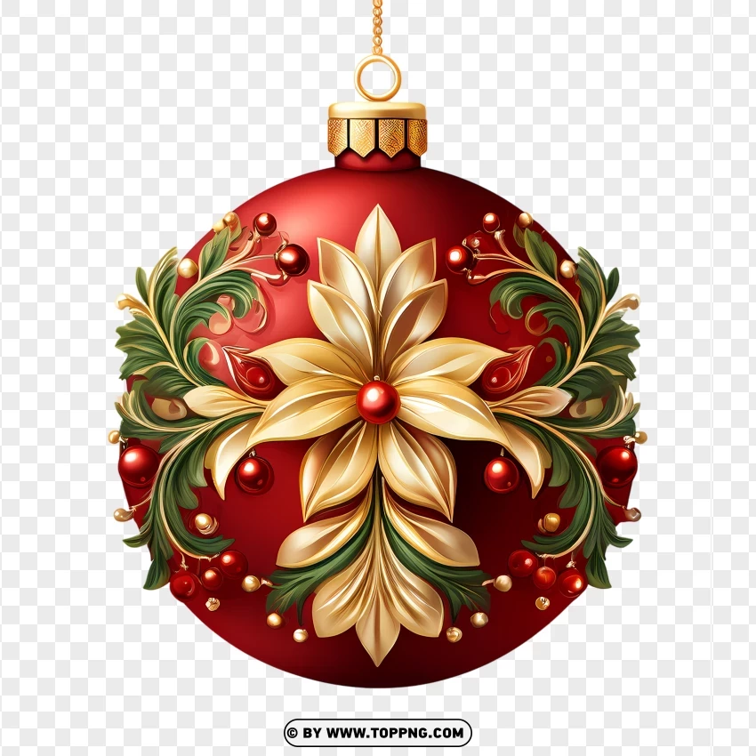 Elegant Christmas Bauble With Red And Gold Design PNG Transparent Background