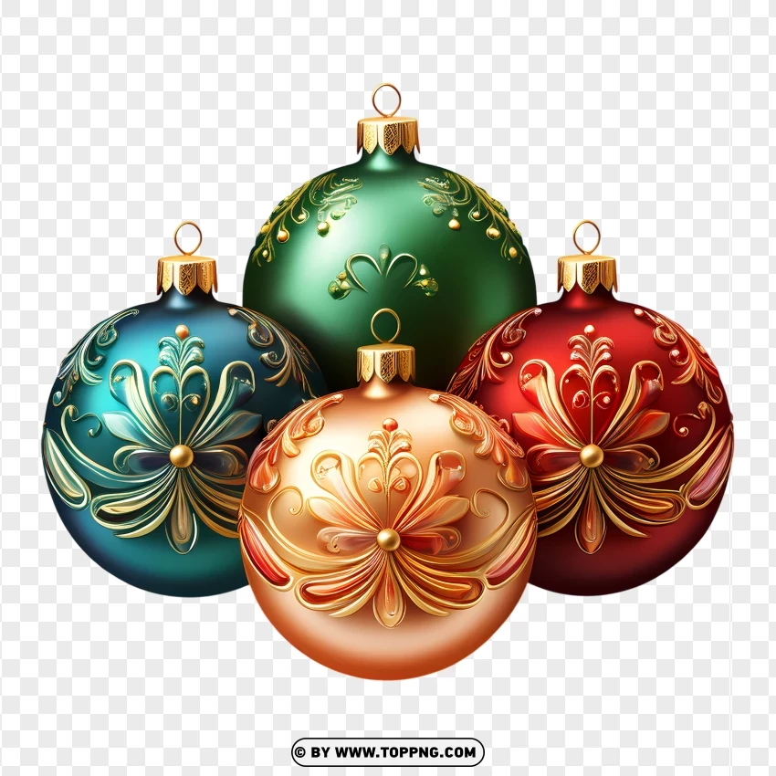 Elegant Christmas Baubles Set With Red And Gold Colors PNG Transparent Background