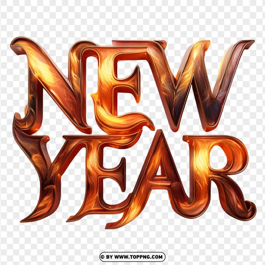 Elegant Flaming New Year Lettering PNG Transparent Background