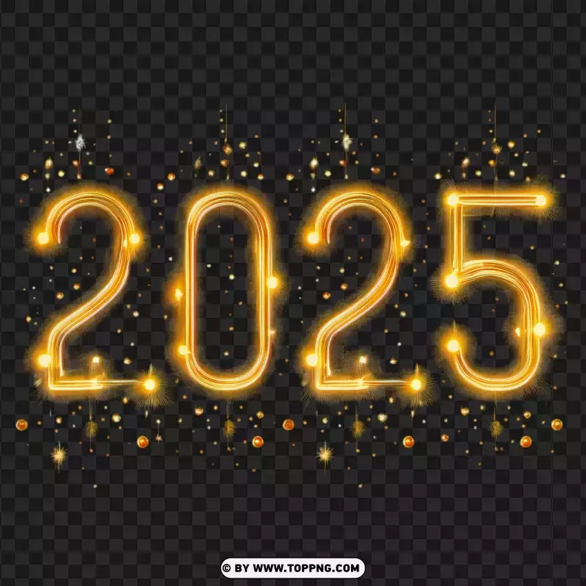 Elegant Golden Sparkling 2025 Design PNG Transparent Background