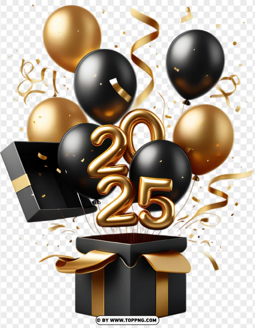 Elegant New Year 2025 Design With 3d Gold Numbers And Festive Ribbons PNG Transparent Background