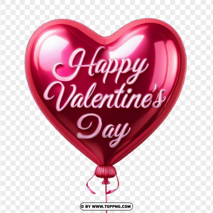 Elegant Red Heart Balloon With Happy Valentines Day Text PNG Transparent Background