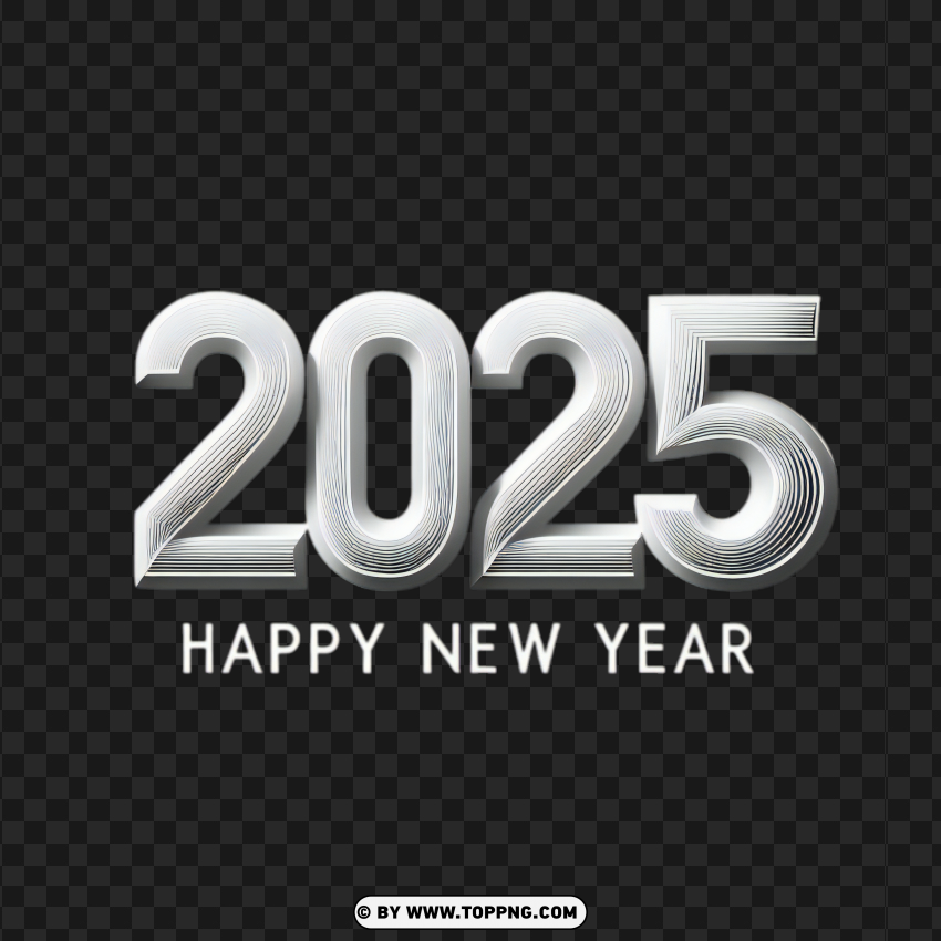 Elegant White Glitter 2025 New Year Design PNG Transparent Background