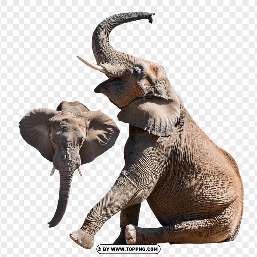 Pair Of Elephants With Natural Wildlife Interaction PNG Transparent Background