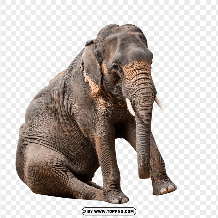 Single Elephant Sitting With Detailed Features PNG Transparent Background