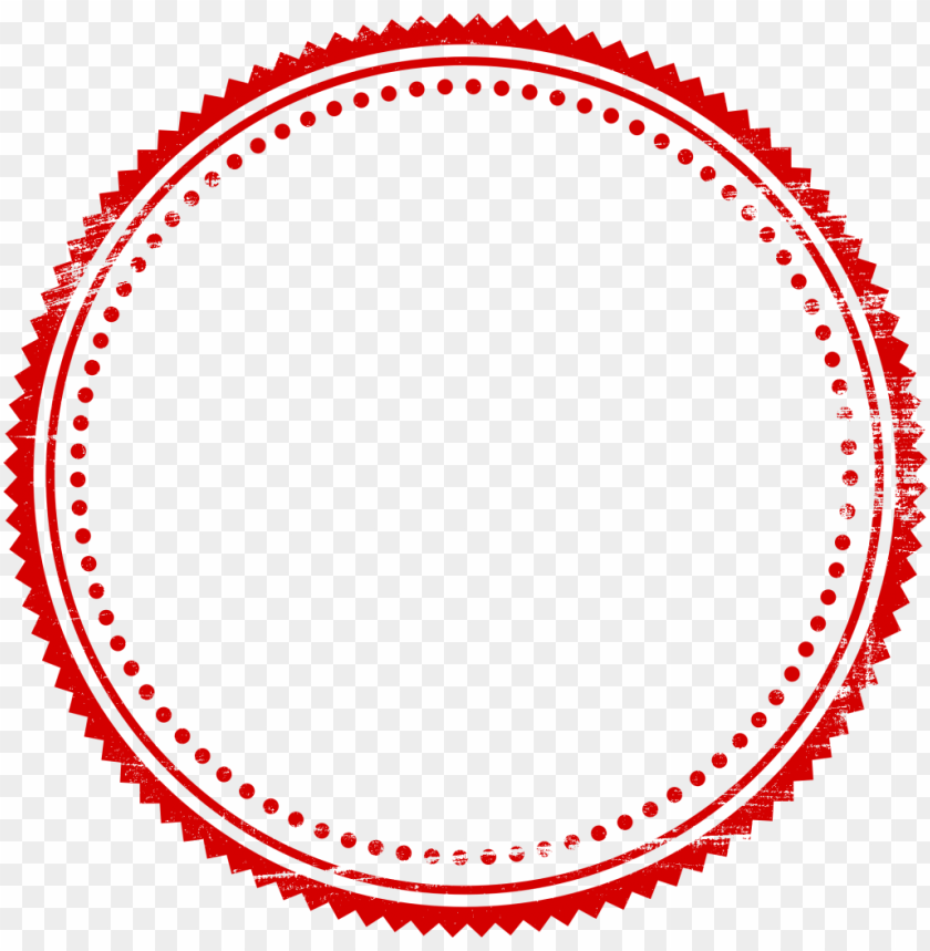 Red circular badge with a decorative scalloped edge and dotted border PNG