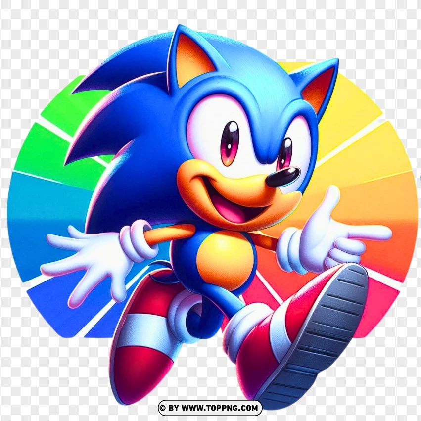 Energetic Sonic The Hedgehog With Bright Colors PNG Transparent Background