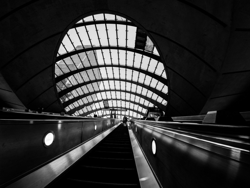 escalator, metro, bw, station, room, architecture