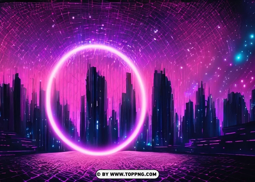 Ethereal Cyber Horizon In Luminous Futuristic Purple Cityscape Wallpaper Flare PNG Transparent Background