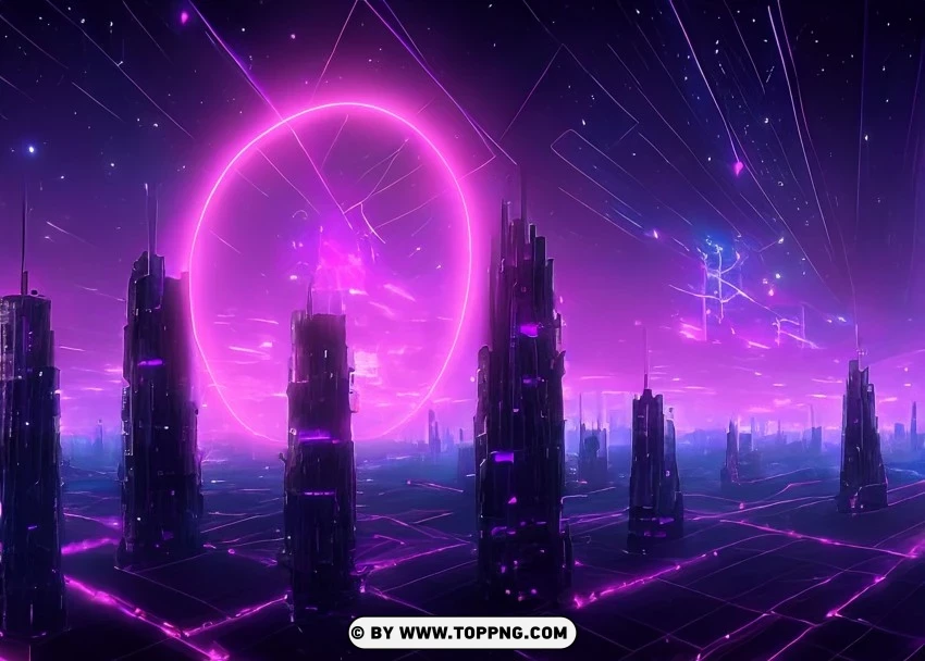 Ethereal Glow In The Dark City Of Vibrant Purple Lights Wallpaper Flare PNG Transparent Background