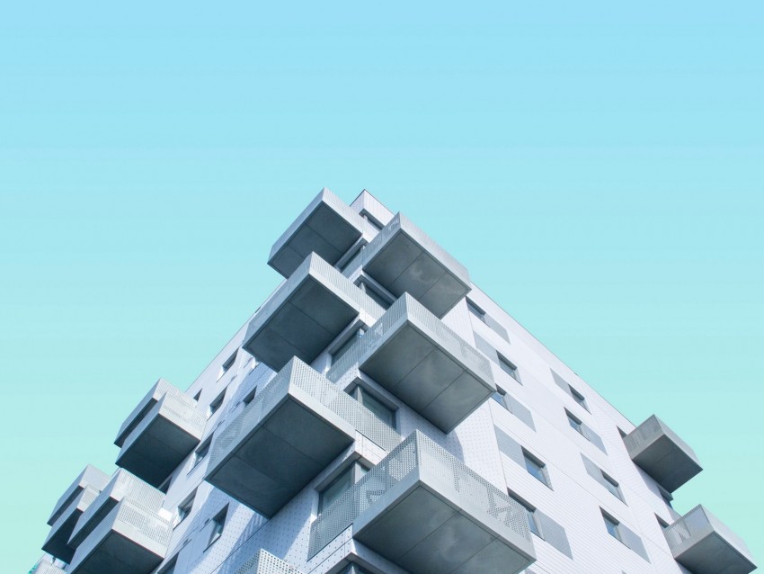 facade, building, sky, minimalism, blue