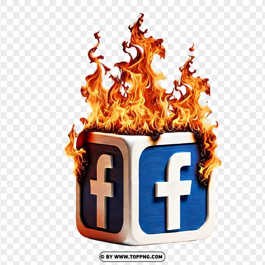 Facebook Cube Ablaze Representing Global Digital Impact PNG Transparent Background