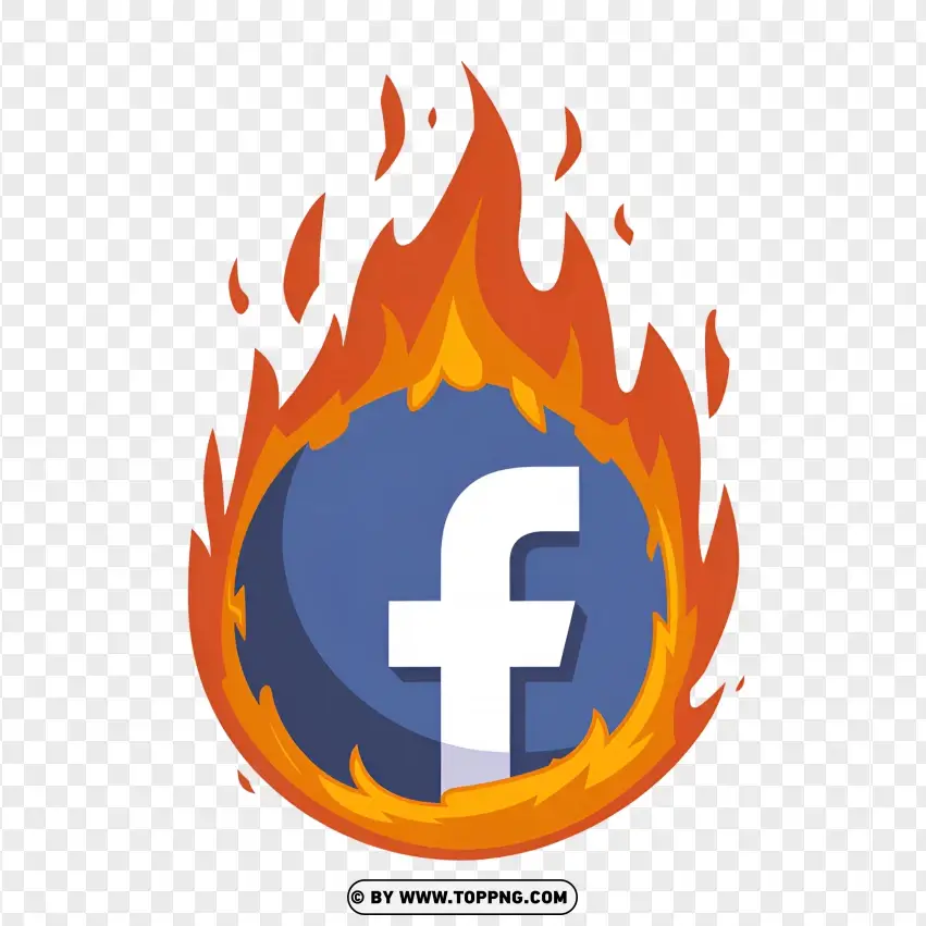 Facebook Icon On Fire With Flames PNG Transparent Background