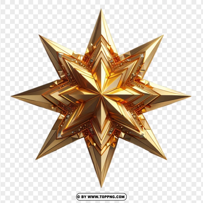 Faceted Golden Star PNG Transparent Background