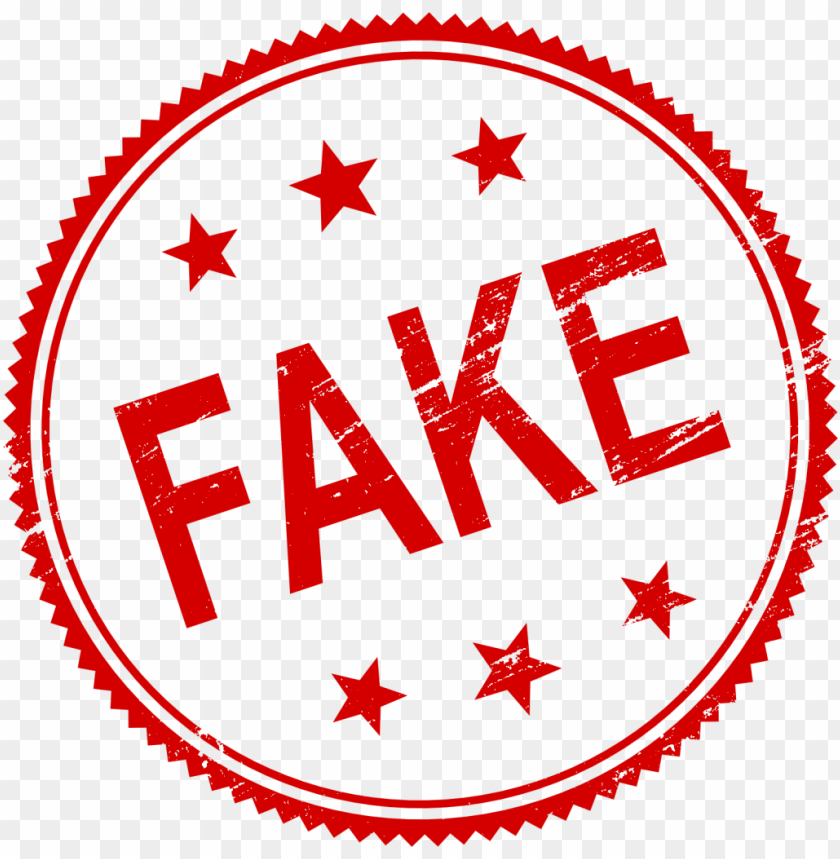 Red stamp with the word 'FAKE' and stars in a circular desi PNG