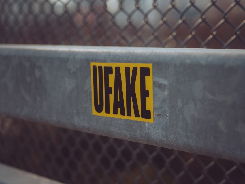 fake, sticker, inscription, fence, mesh