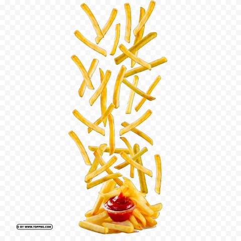 Falling French Fries With Ketchup PNG Transparent Background