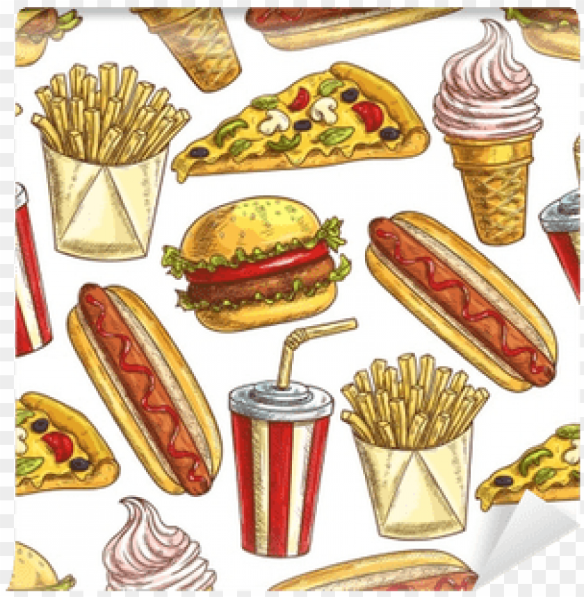 fast food meal snacks and dessert seamless pattern - dessert, dessert