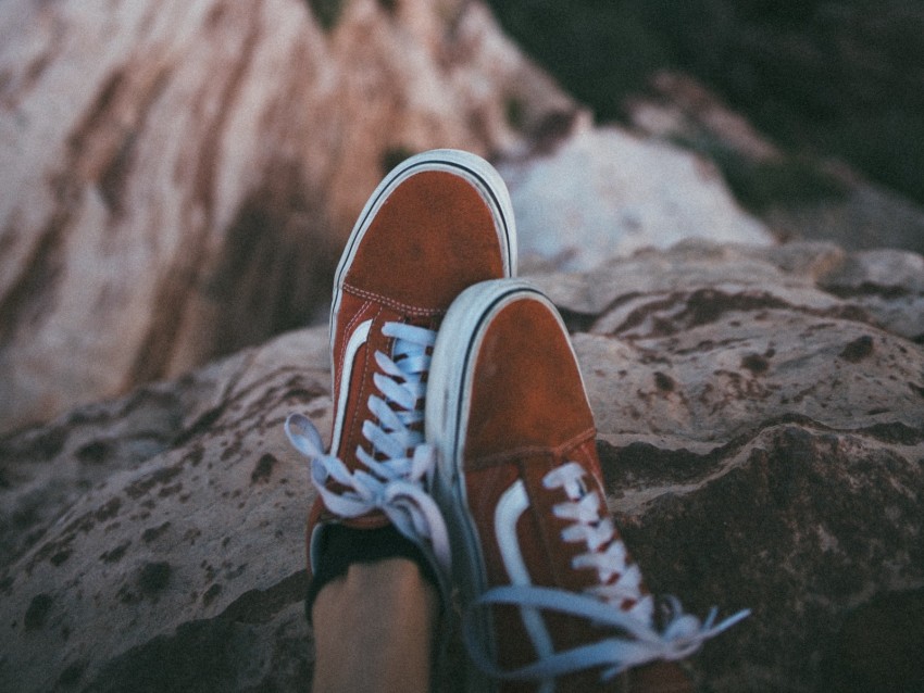 feet, sneakers, red, stones, rocks