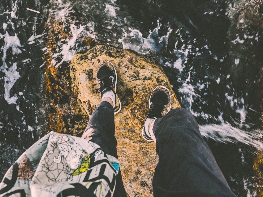 feet, stone, wave, surf, foam