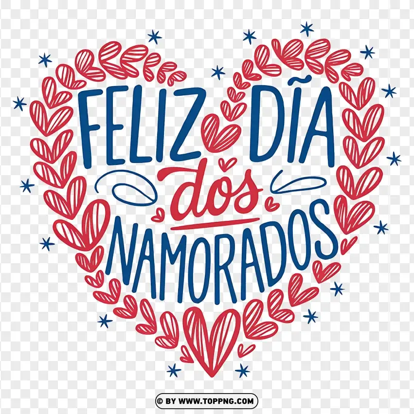 Heart-shaped Feliz Dia Dos Namorados Design With Floral Pattern PNG Transparent Background