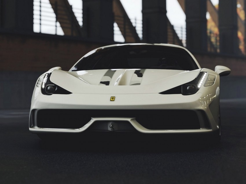 ferrari 458, ferrari, sports car, race, front view, white