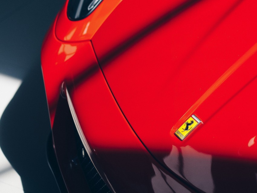 ferrari, car, sportscar, red, emblem