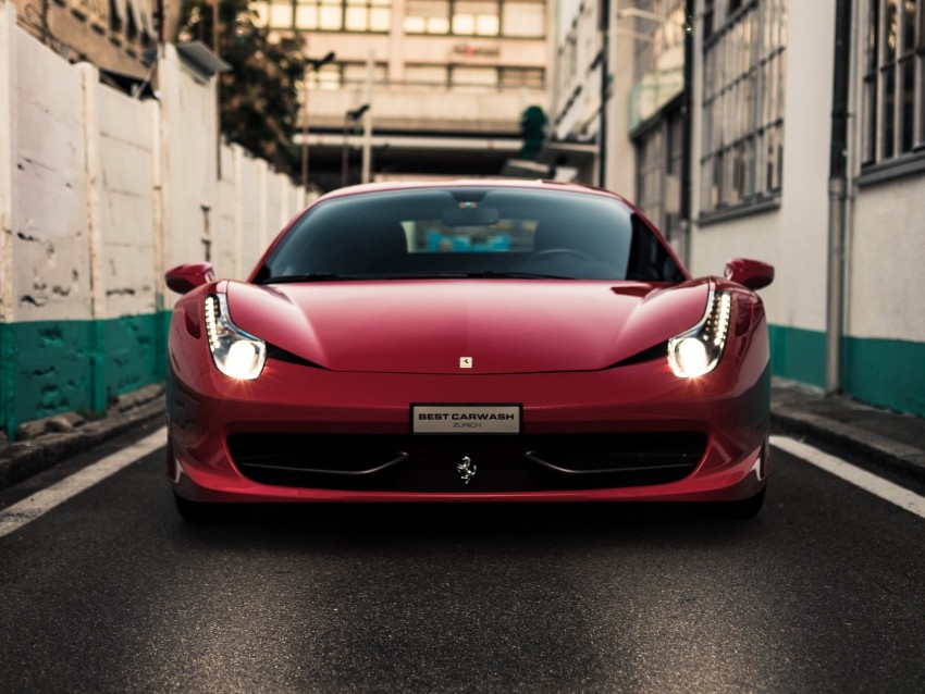 Ferrari Sports Car Red Front View Background