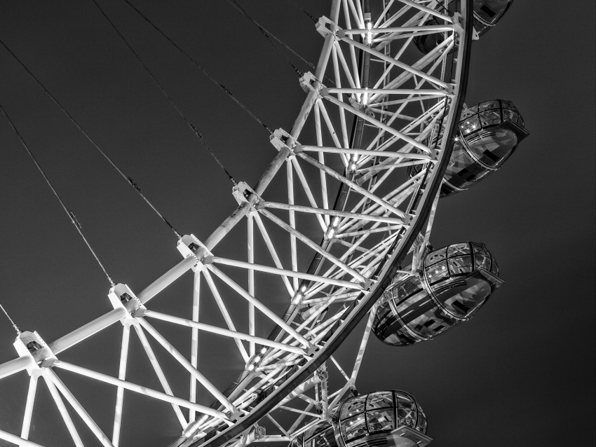 Ferris Wheel Attraction Bw Design Metal Background