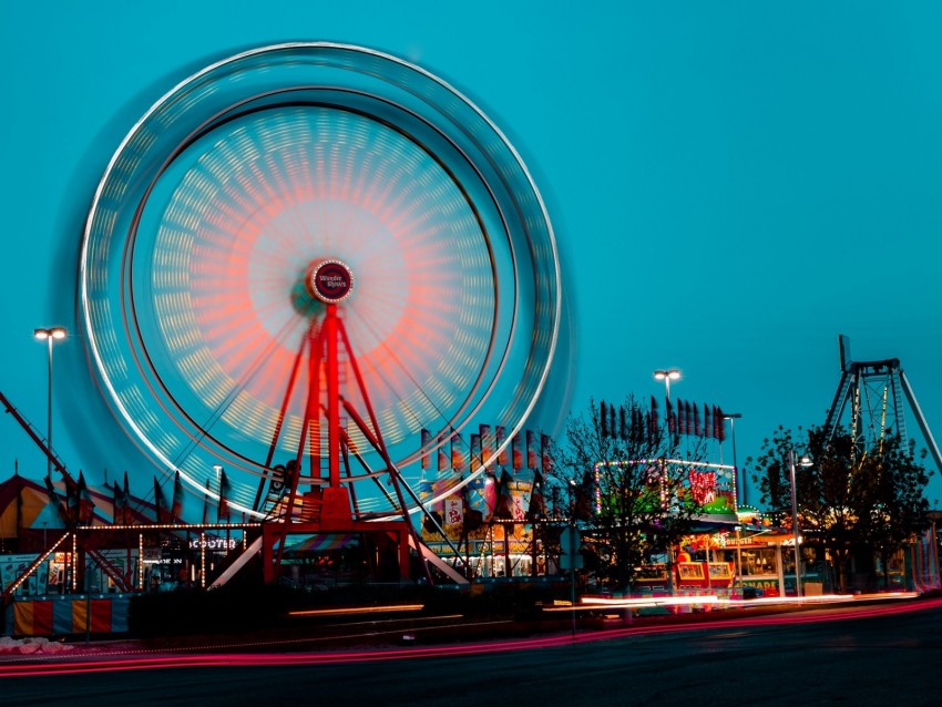 Ferris Wheel Movement Long Exposure Attraction Lights Background